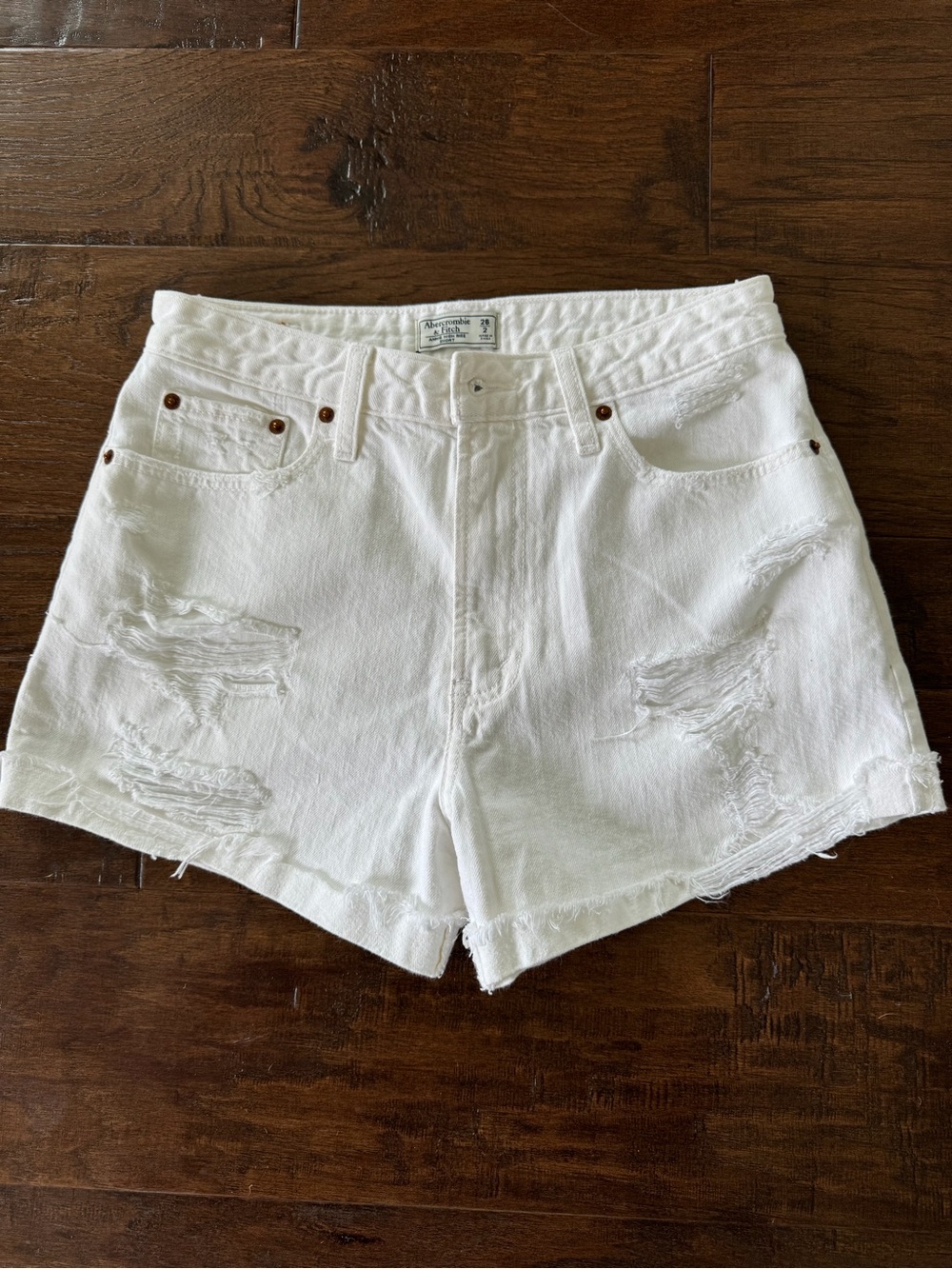 Abercrombie & Fitch White Distressed High-Rise Denim Shorts